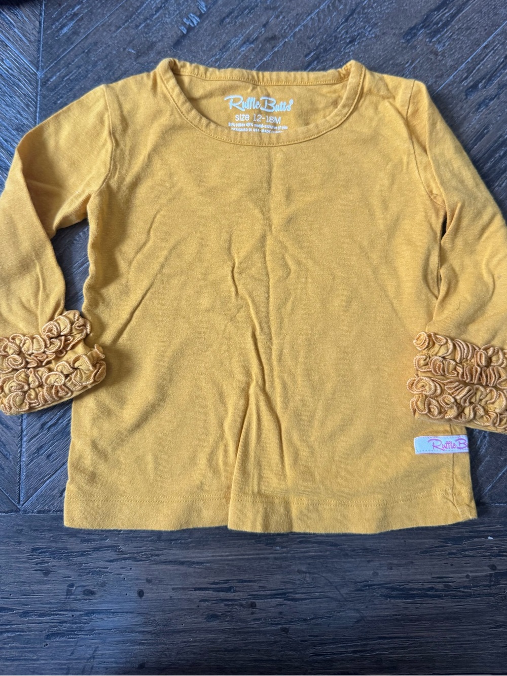 Ruffle Butts Girls' Mustard Yellow Long-Sleeve Top with Ruffle Cuffs